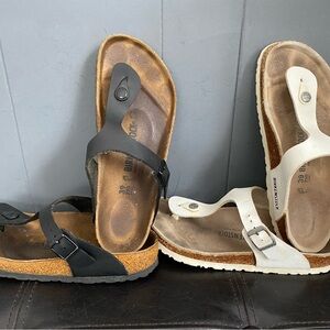 Lot 2 Birkenstock Gizeh Sandal 39/8 Black & White Women’s Pre-owned